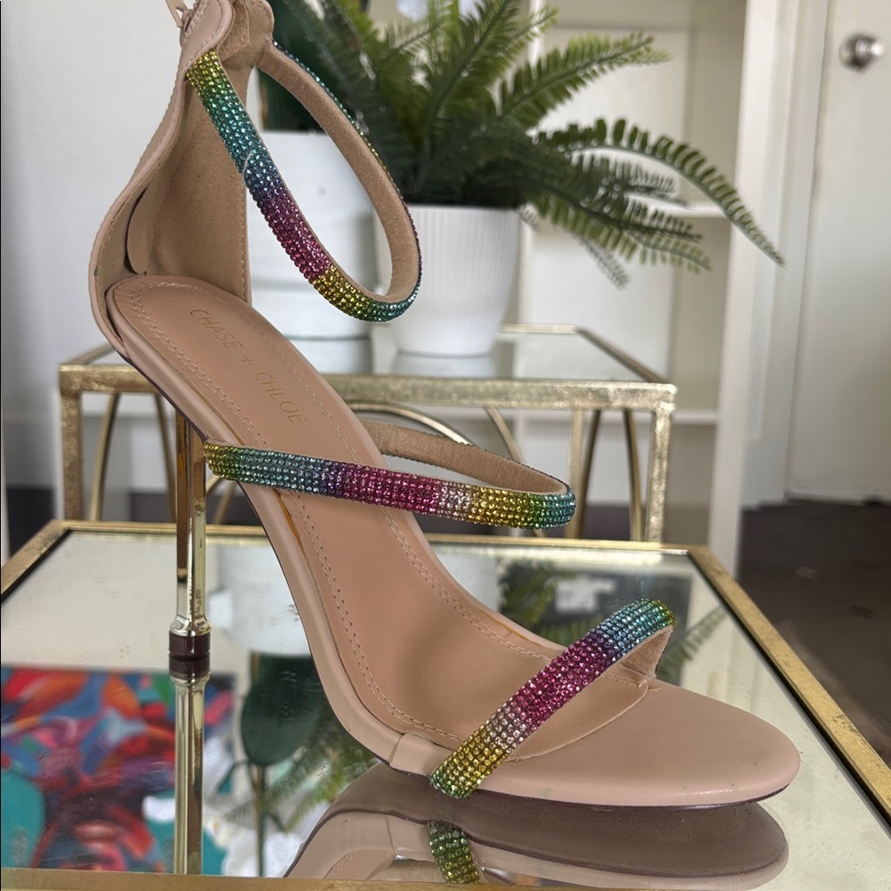 Multicolor Strappy Heels with Gold Heel